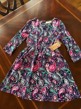 Red Camel Girls Long-Sleeve Paisley Dress - Navy, Pink & Teal